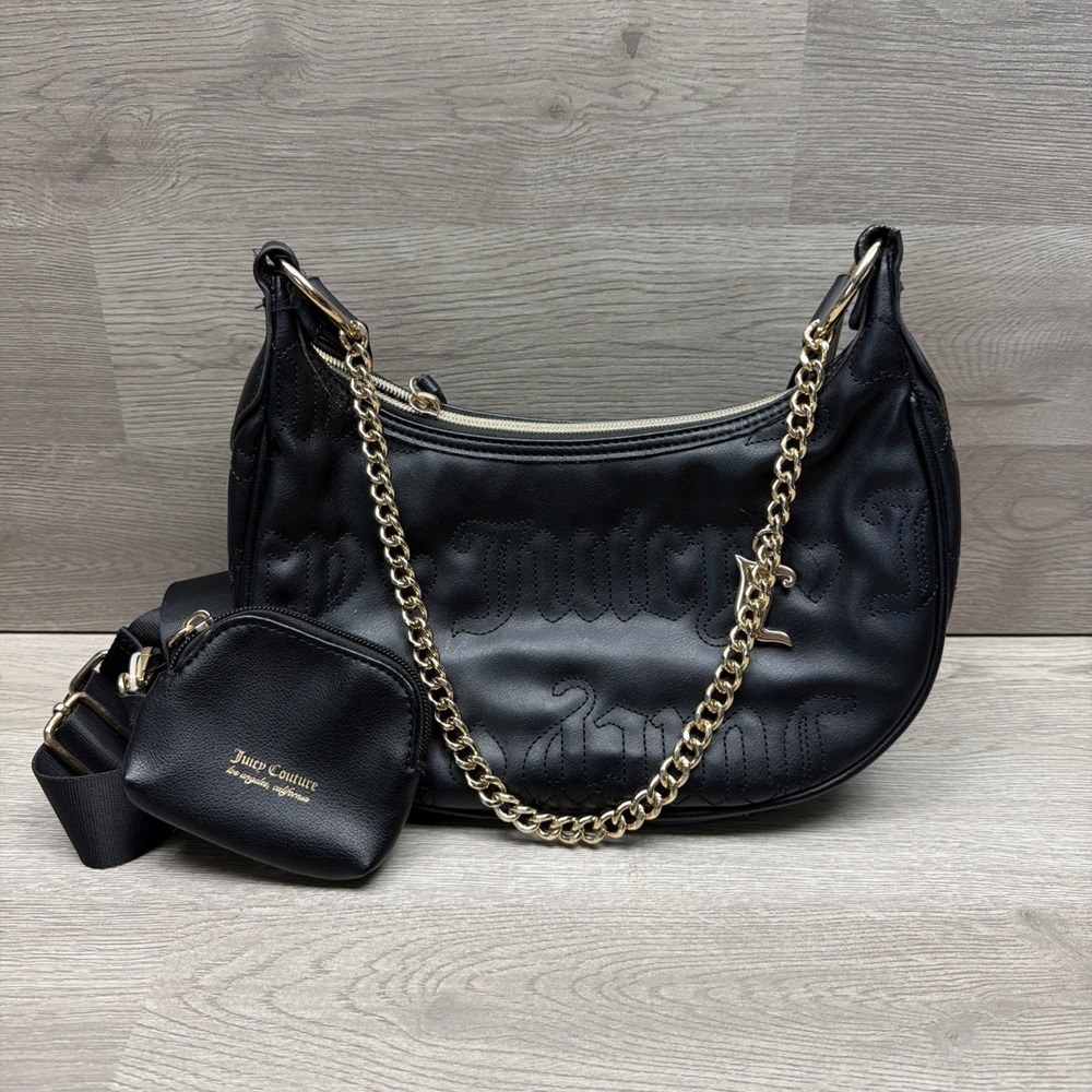 Juicy Couture Quilted Black Puff Half Moon Crossbody Bag‎ W/ Change Purse
